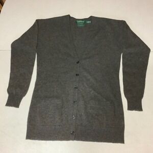 Lauren Ralph Lauren Gray 100% Cashmere Sweater Long Cardigan Pockets Exclusive